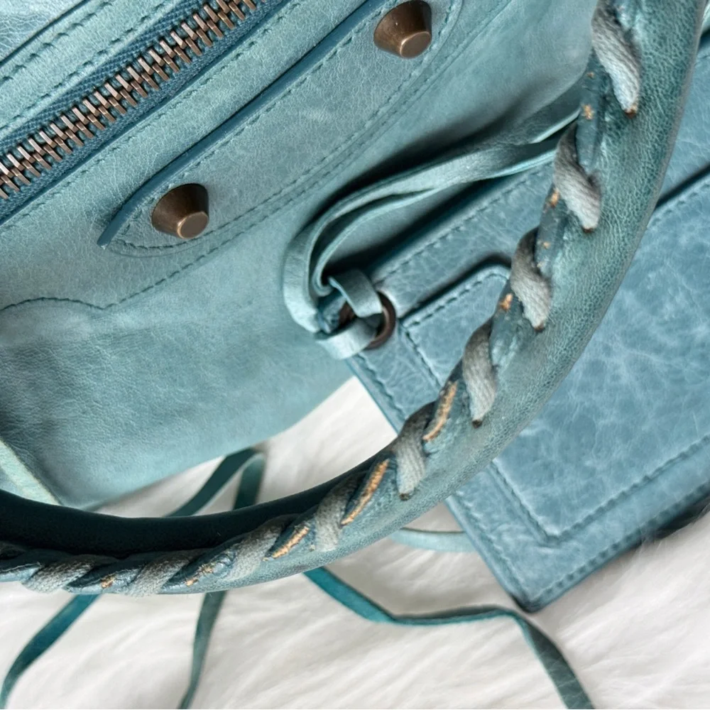 BALENCIAGA CITY BAG MOTORCYCLE BAG SUPER RARE F/W 2006 CHÈVRE LEATHER TURQUOISE - Picture 5 of 14